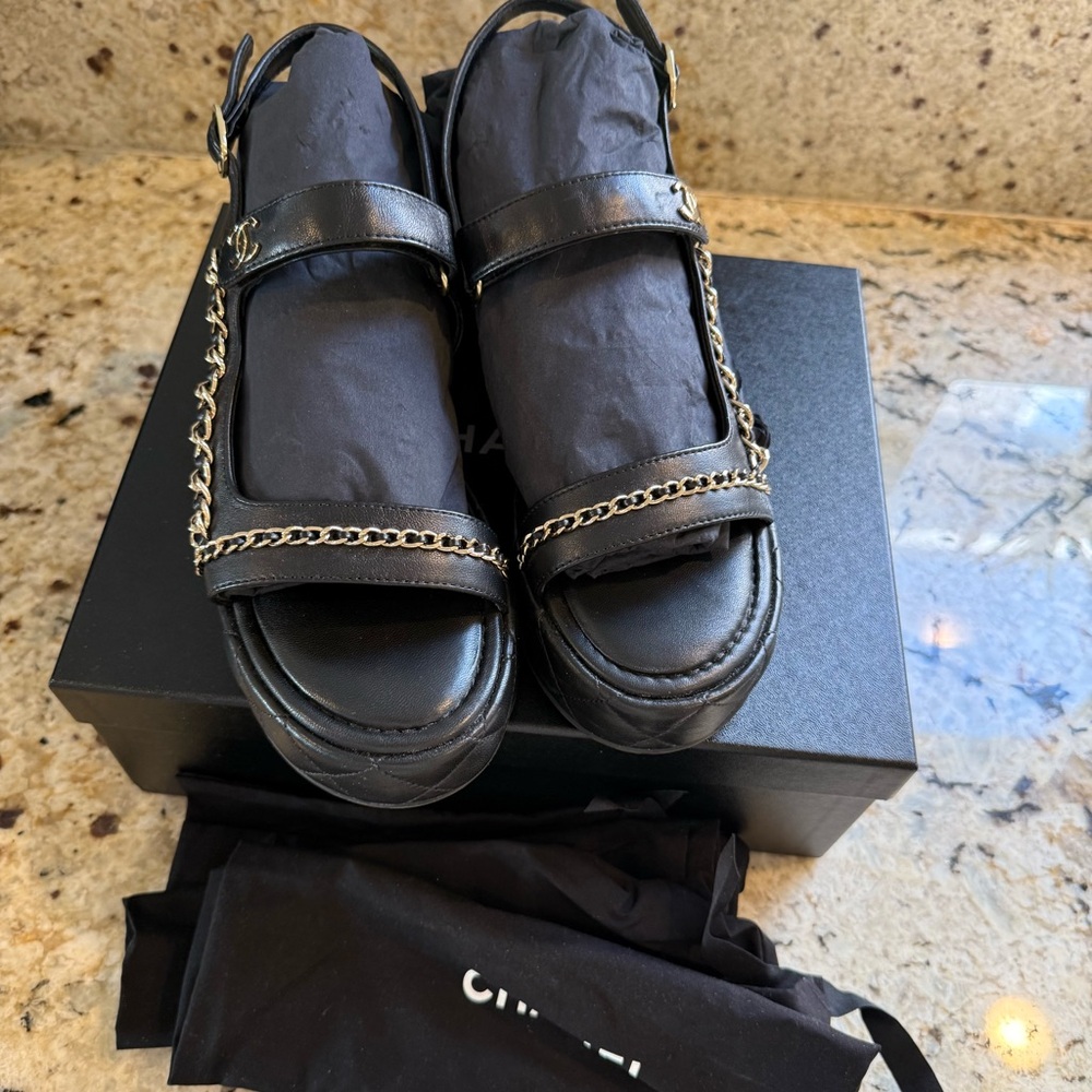 Chanel Black Quilted Platform Sandals - Picture 5 of 15